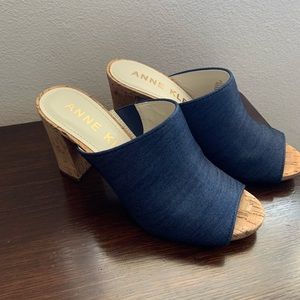 Anne Klein Denim Cork Heeled Mules